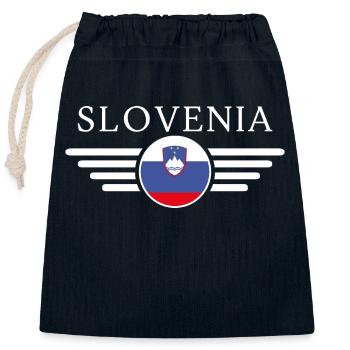 T-shirt Slovénie : Culture, Hospitalité - Sac cadeau en coton avec cordon (25 x 30 cm) - bleu marine - Devant