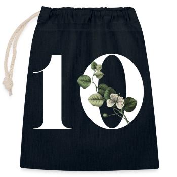 Numéro 10 floral vert -10e anniversaire floral - Sac cadeau en coton avec cordon (25 x 30 cm) - bleu marine - Devant
