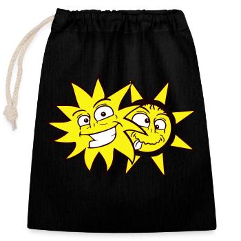 2 Sonnen Lustige Gesichter Lachen Comic Cartoon - Verschließbarer Geschenkbeutel aus Baumwolle (25x30cm) - Schwarz - Vorne
