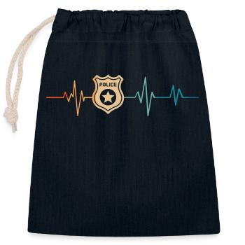 Battement de coeur rétro policier - Sac cadeau en coton avec cordon (25 x 30 cm) - bleu marine - Devant