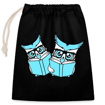 2 hiboux nerd duo geek livre lecture aigle hibou lunettes intelligent - Sac cadeau en coton avec cordon (25 x 30 cm) - noir - Devant