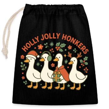 Weihnachtsgans Holly Jolly Honkers Fun Design - Verschließbarer Geschenkbeutel aus Baumwolle (25x30cm) - Schwarz - Vorne