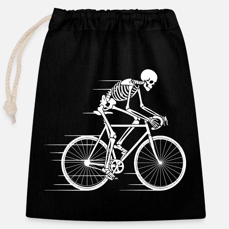Skeleton Cyclist in Motion - Closable cotton gift bag (25x30cm) - black