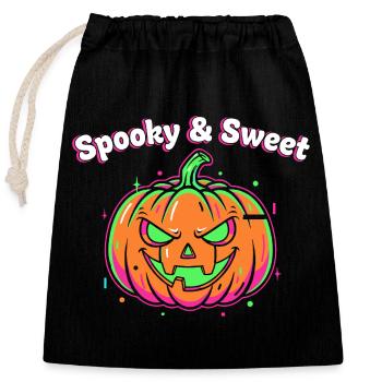 Spooky & Sweet Neon Kürbis - Verschließbarer Geschenkbeutel aus Baumwolle (25x30cm) - Schwarz - Vorne
