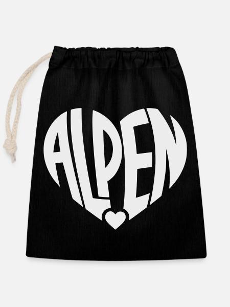 Alpen Herz-Logo - Verschließbarer Geschenkbeutel aus Baumwolle (25x30cm) - Schwarz
