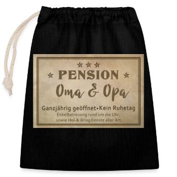 Pension, Oma und Opa - Verschließbarer Geschenkbeutel aus Baumwolle (25x30cm) - Schwarz - Vorne