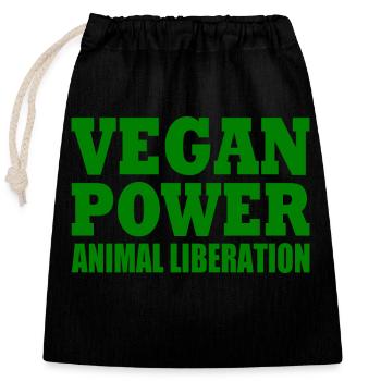Vegan power animal liberation - Verschließbarer Geschenkbeutel aus Baumwolle (25x30cm) - Schwarz - Vorne