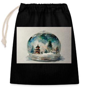 Noël 14 - Sac cadeau en coton avec cordon (25 x 30 cm) - noir - Devant