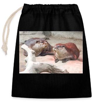 Asian small-clawed otter (in german Zwergotter) - Closable cotton gift bag (25x30cm) - black - Front