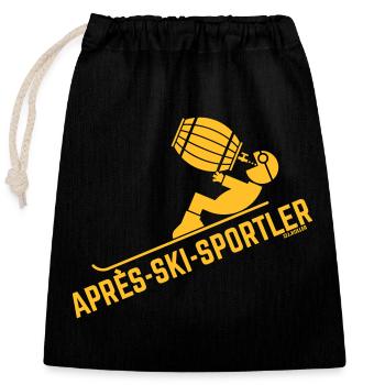 Après-Ski-Sportler (Apres Ski, Bierfass, Bier) - Verschließbarer Geschenkbeutel aus Baumwolle (25x30cm) - Schwarz - Vorne