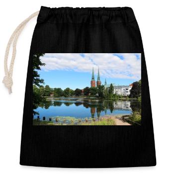 Lac idyllique avec église - Sac cadeau en coton avec cordon (25 x 30 cm) - noir - Devant