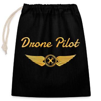 Drone Pilot Badge Quadcopter - Sac cadeau en coton avec cordon (25 x 30 cm) - noir - Devant