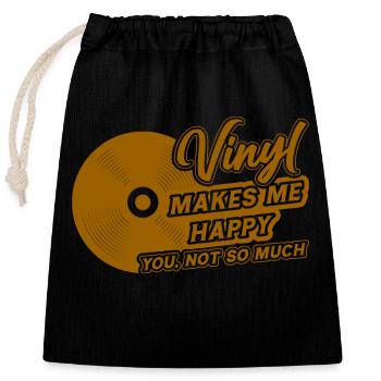 Retro Vinyl Collection Record Turntable - Closable cotton gift bag (25x30cm) - black - Front