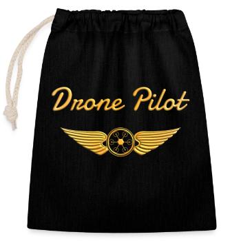 Pilote de drone Drone volant - Sac cadeau en coton avec cordon (25 x 30 cm) - noir - Devant