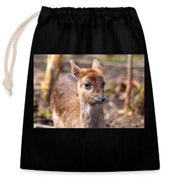 Fallow Deer (in german Damwild or Damhirsch) Dama - Closable cotton gift bag (25x30cm) - black - Front