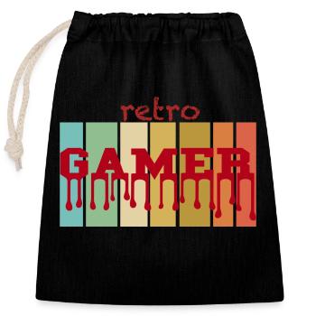 RETRO Gamer - Verschließbarer Geschenkbeutel aus Baumwolle (25x30cm) - Schwarz - Vorne
