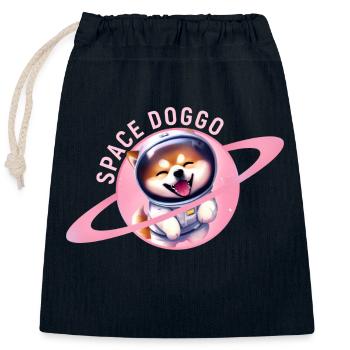 Happy Space Doggo - Süße Gestaltung - Verschließbarer Geschenkbeutel aus Baumwolle (25x30cm) - Navy - Vorne