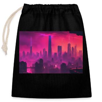 New York Skyline im CyberPunk Blade Runner Style - Verschließbarer Geschenkbeutel aus Baumwolle (25x30cm) - Schwarz - Vorne