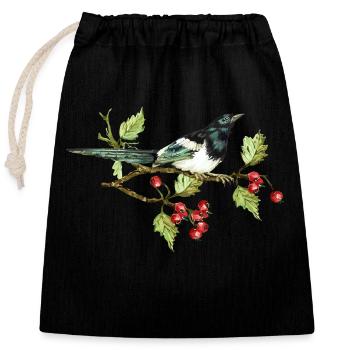 Bunter Vogel - Verschließbarer Geschenkbeutel aus Baumwolle (25x30cm) - Schwarz - Vorne