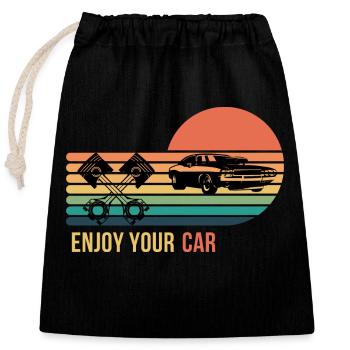 Enjoy your Car - Verschließbarer Geschenkbeutel aus Baumwolle (25x30cm) - Schwarz - Vorne
