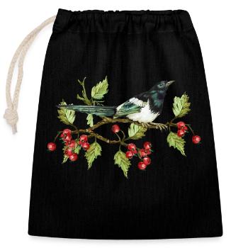 Bunter Vogel - Verschließbarer Geschenkbeutel aus Baumwolle (25x30cm) - Schwarz - Vorne