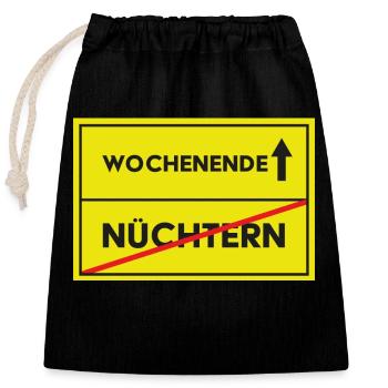Straßenschild Wochenende geht man feiern - Verschließbarer Geschenkbeutel aus Baumwolle (25x30cm) - Schwarz - Vorne