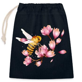 fliegende Biene mit Magnolien von Hand gezeichnet - Verschließbarer Geschenkbeutel aus Baumwolle (25x30cm) - Navy - Vorne