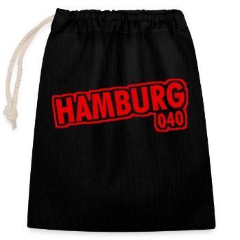 Hambourg - 040 - Ville hanséatique - Alster - Elbe - Sac cadeau en coton avec cordon (25 x 30 cm) - noir - Devant