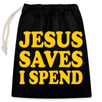 jesus saves i spend - Verschließbarer Geschenkbeutel aus Baumwolle (25x30cm) - Schwarz - Vorne