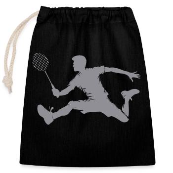 badminton spieler - Verschließbarer Geschenkbeutel aus Baumwolle (25x30cm) - Schwarz - Vorne