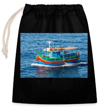 Bateau de pêche traditionnel de Malte Luzzu - Sac cadeau en coton avec cordon (25 x 30 cm) - noir - Devant
