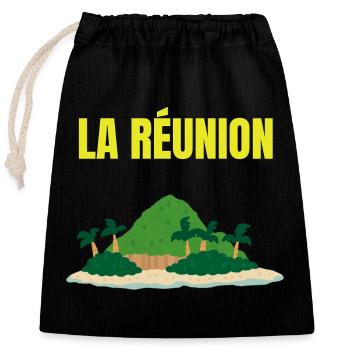 T-shirt île La Réunion tropicale - Sac cadeau en coton avec cordon (25 x 30 cm) - noir - Devant