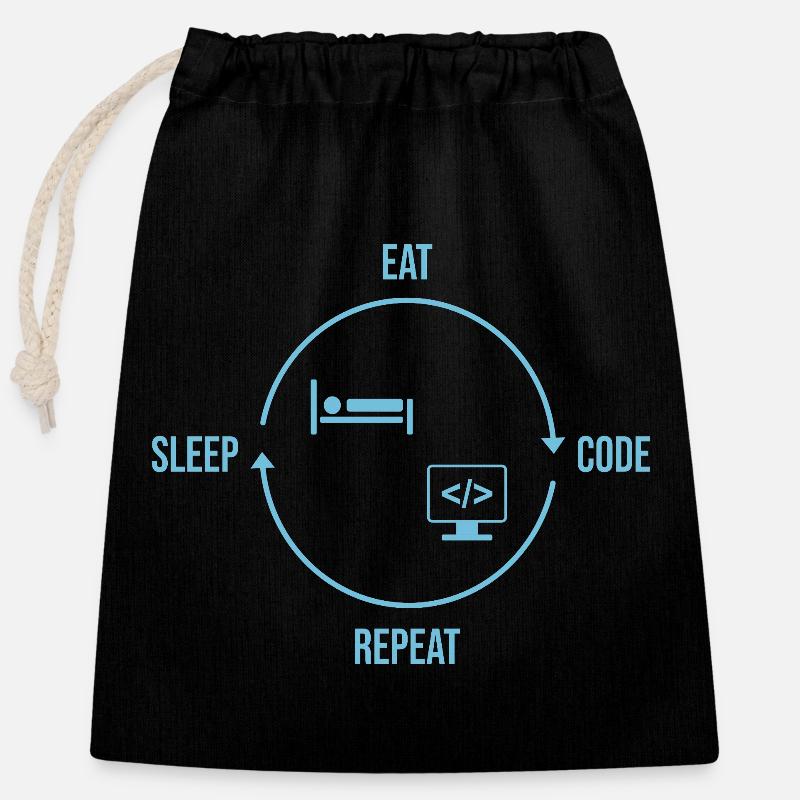 Eat Sleep Code Repeat - Programmierer Kreislauf - Verschließbarer Geschenkbeutel aus Baumwolle (25x30cm) - Schwarz