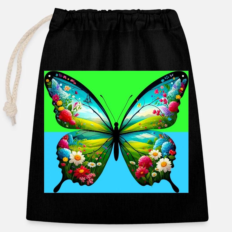 butterfly - Closable cotton gift bag (25x30cm) - black