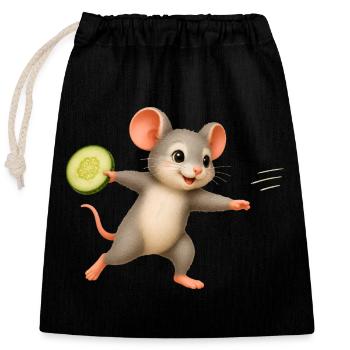 Souris Joyeuse avec Frisbee au concombre - Sac cadeau en coton avec cordon (25 x 30 cm) - noir - Devant