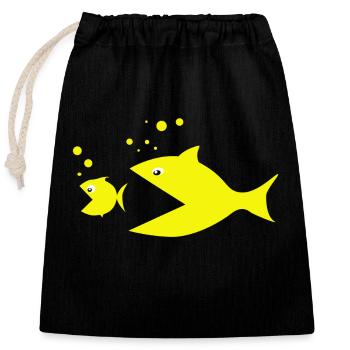 Fisch - Verschließbarer Geschenkbeutel aus Baumwolle (25x30cm) - Schwarz - Vorne