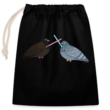 Lightsaber Pigeon Friends Fight - Taube - Verschließbarer Geschenkbeutel aus Baumwolle (25x30cm) - Schwarz - Vorne