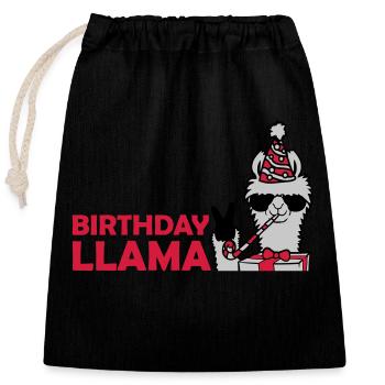 Birthday Llama No Drama - Verschließbarer Geschenkbeutel aus Baumwolle (25x30cm) - Schwarz - Vorne
