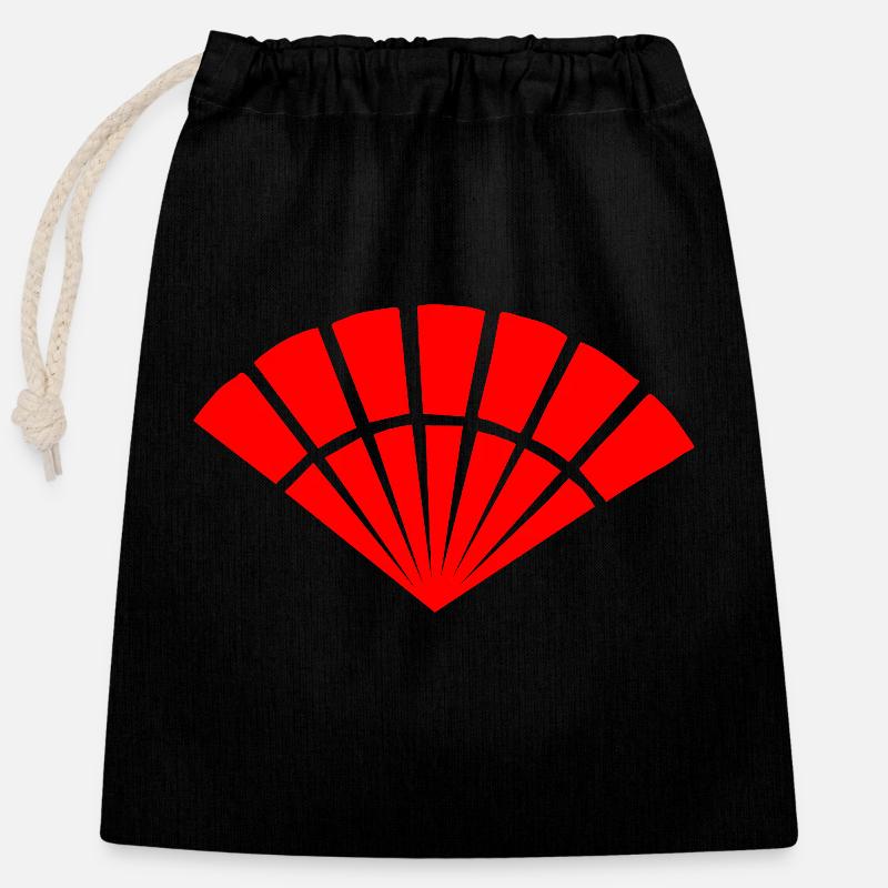 Symbole japonais, éventail - Sac cadeau en coton avec cordon (25 x 30 cm) - noir