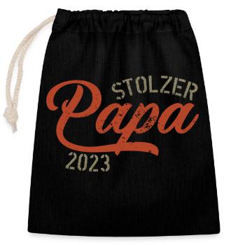 Stolzer Papa 2023 - Verschließbarer Geschenkbeutel aus Baumwolle (25x30cm) - Schwarz - Vorne