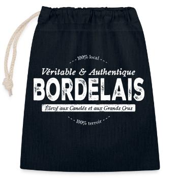 Véritable et authentique Bordelais - Sac cadeau en coton avec cordon (25 x 30 cm) - bleu marine - Devant