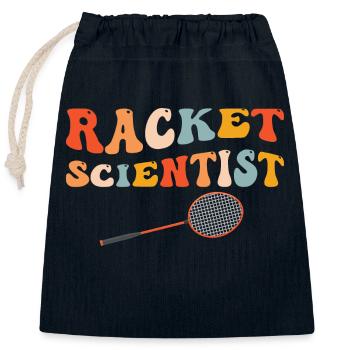 Funny Badminton Scientific Racket Player - Closable cotton gift bag (25x30cm) - navy - Front