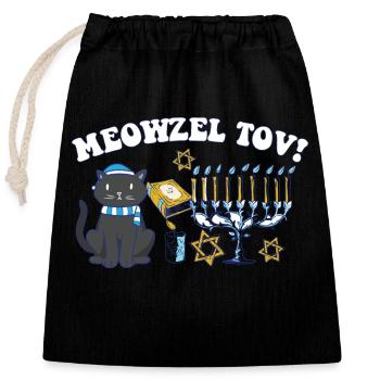 Meowzel Tov Happy Hanukkah Jewish Cat Mom Dad - Verschließbarer Geschenkbeutel aus Baumwolle (25x30cm) - Schwarz - Vorne