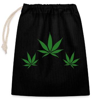 Hemp leaves - Closable cotton gift bag (25x30cm) - black - Front