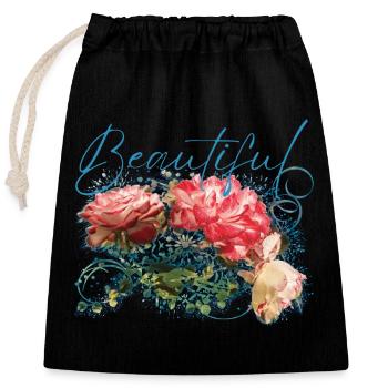 Fleurs Beautiful Flore - Sac cadeau en coton avec cordon (25 x 30 cm) - noir - Devant