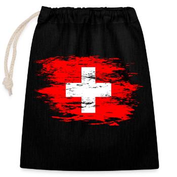 Drapeau suisse utilisé - Sac cadeau en coton avec cordon (25 x 30 cm) - noir - Devant