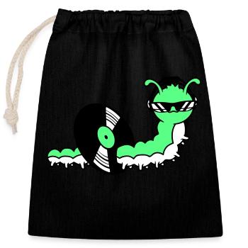 Cool DJ Caterpillar mange du disque vinyle Musique de fête - Sac cadeau en coton avec cordon (25 x 30 cm) - noir - Devant