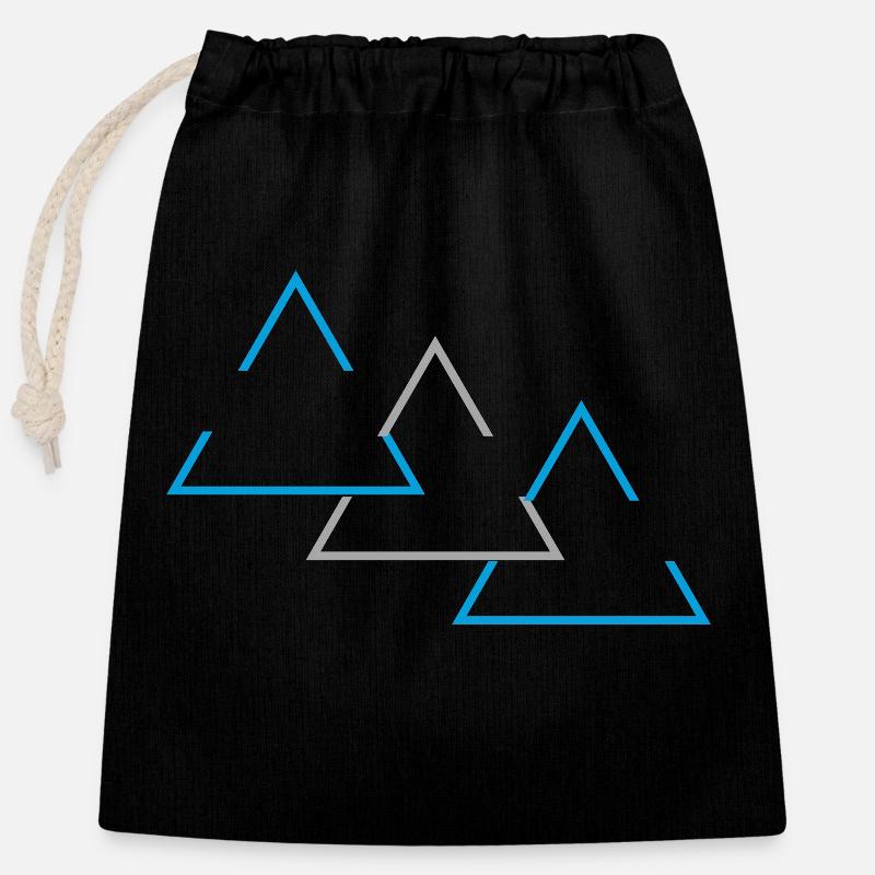 "Triangle geometric print" - Closable cotton gift bag (25x30cm) - black