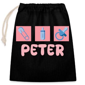 Geschenk für Peter - Verschließbarer Geschenkbeutel aus Baumwolle (25x30cm) - Schwarz - Vorne