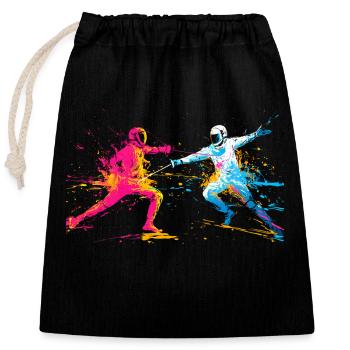Colorful Fencing Fencers - Closable cotton gift bag (25x30cm) - black - Front
